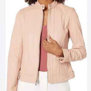 Cole Haan Lambskin Leather Women's Cream Jacket Large